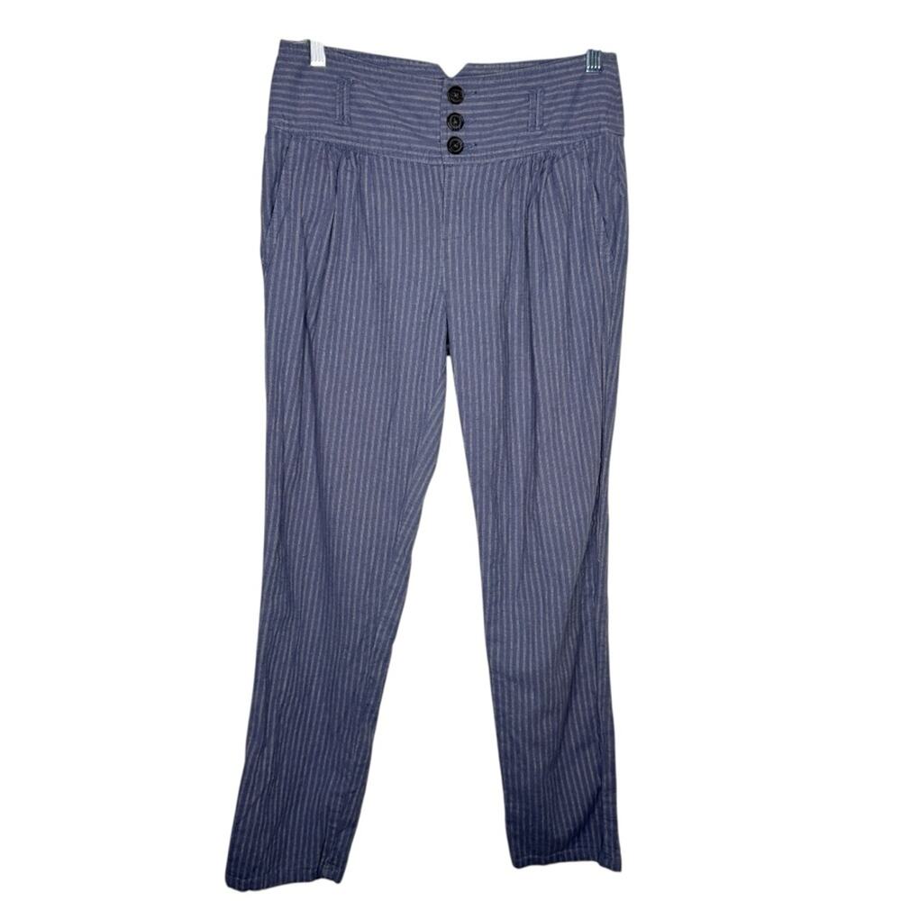 SUNDANCE / Amelia dusty blue tan pinstripe high waisted trouser pants / 2P